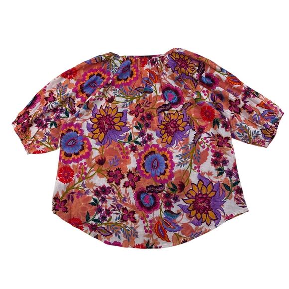Liverpool Los Angeles Blouse Woven Floral Print Split V-Neck Short Sleeve Large - Picture 8 of 13